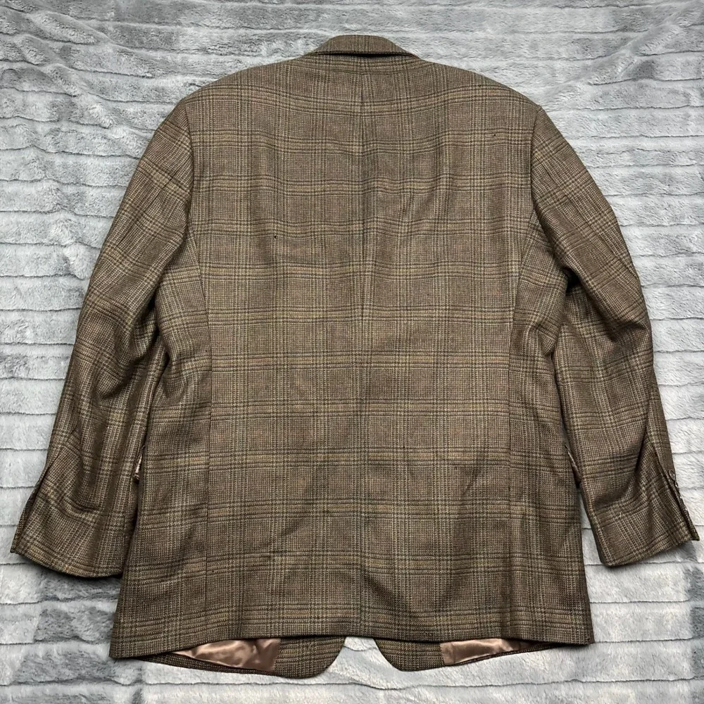 Stafford Executive Brown Glen Plaid Lambswool Blazer Sport Coat 44R 3 Button